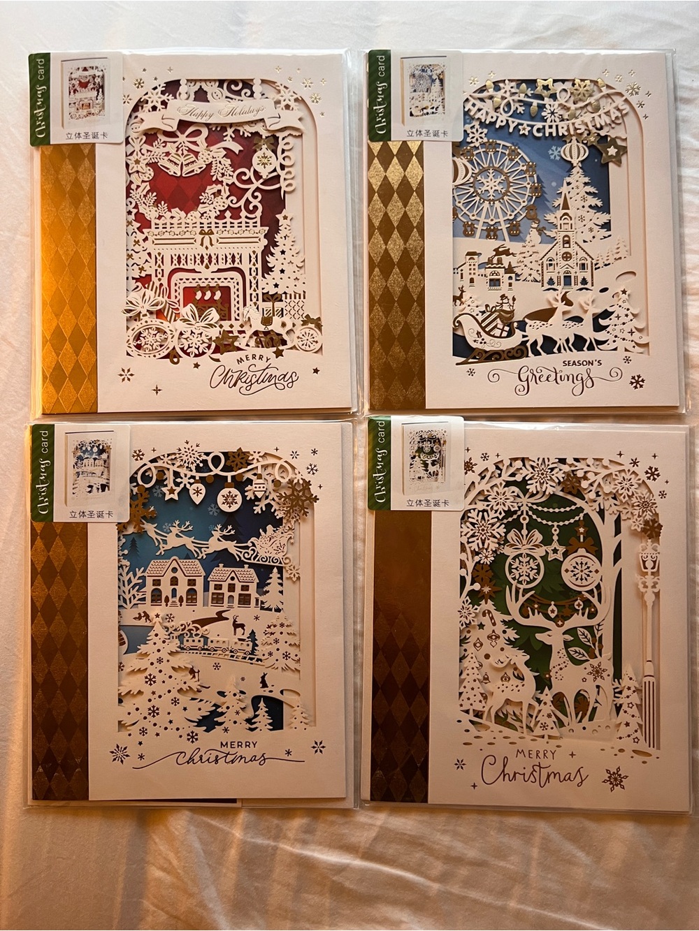 Holiday Pop-Up Layered Christmas Cards - Set of 4